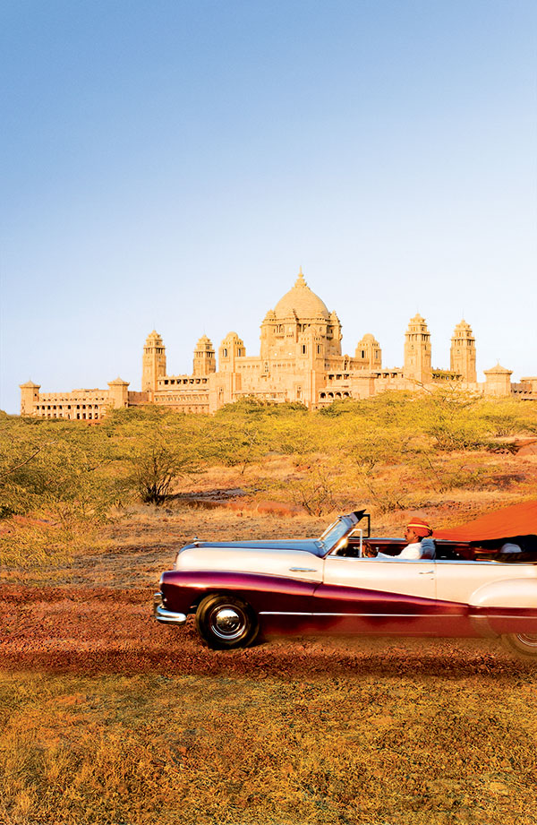 Rolling up to the Umaid Bhawan Palace in the city of Jodhpur